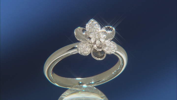 Enchanted Disney Mulan Plum Blossom Ring White Diamond Rhodium Over Silver 0.10ctw Video Thumbnail