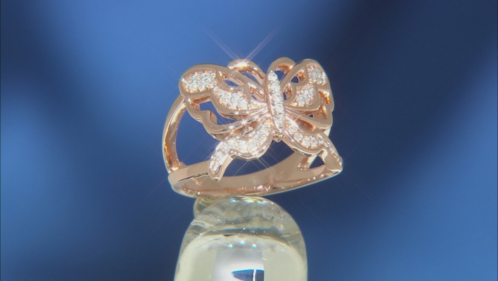 Enchanted Disney Mulan Butterfly Open Design Ring White Diamond 14k Rose Gold Over Silver 0.15ctw Video Thumbnail