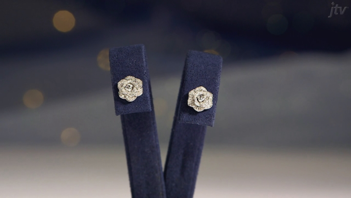Enchanted Disney Cinderella Flower Stud Earrings White Diamond Rhodium Over Silver 0.20ctw Video Thumbnail
