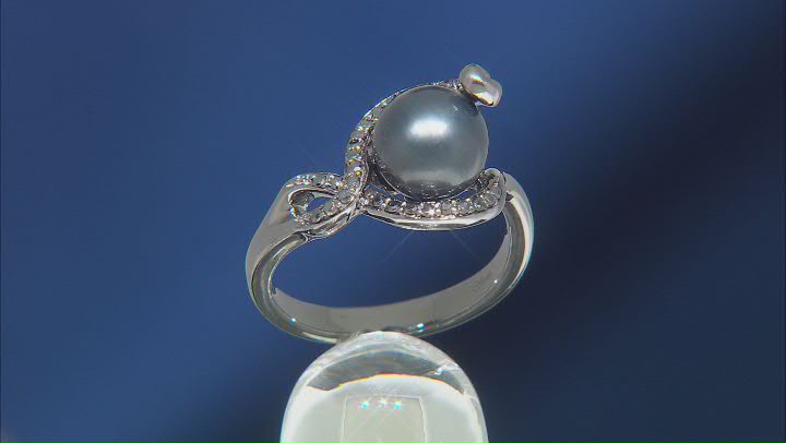 Enchanted Disney Ursula Ring Black Cultured  Freshwater Pearl & Diamond Black Rhodium Over Silver