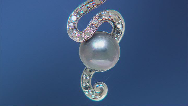 Enchanted Disney Ursula Pendant Cultured Freshwater Pearl & Diamond Black Rhodium Over Silver