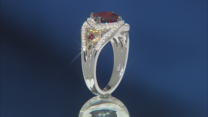 Enchanted Disney Evil Queen Ring Garnet And Diamond Rhodium And 14k Yellow Gold Over Silver 2.33ctw