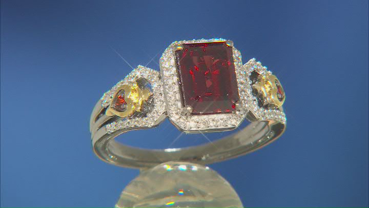 Enchanted Disney Evil Queen Ring Garnet And Diamond Rhodium And 14k Yellow Gold Over Silver Ring Video Thumbnail