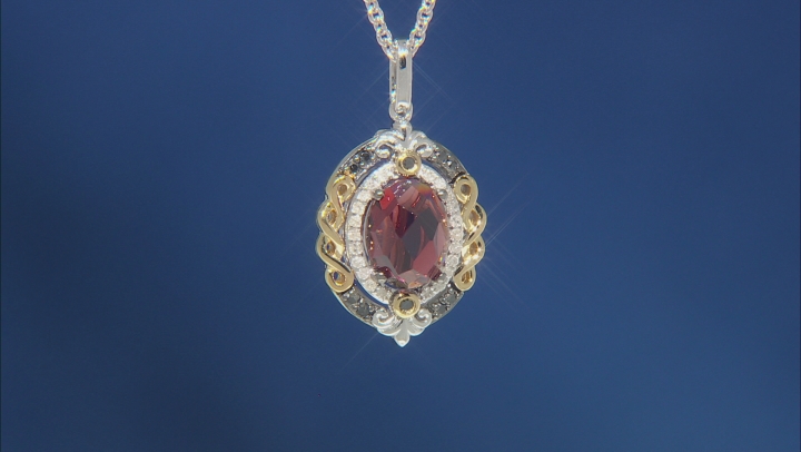Enchanted Disney Evil Queen Pendant Garnet and Diamond Rhodium And 14k Yellow Gold Over Silver