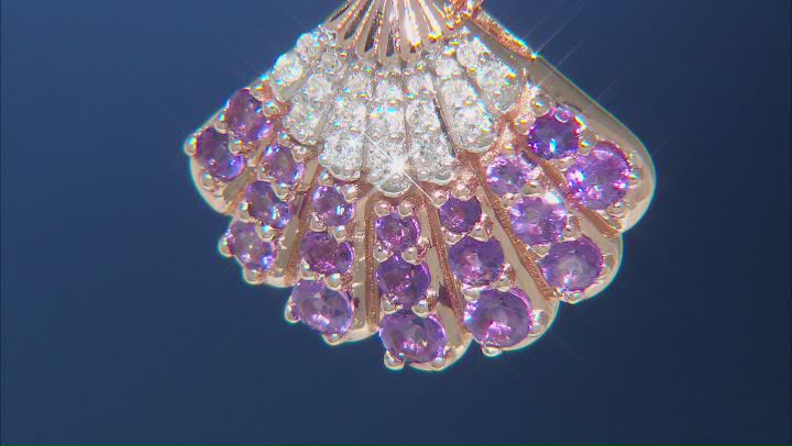 Enchanted Disney Ariel Seashell Pendant Amethyst & White Diamond 14k Rose Gold Over Silver 0.81ctw