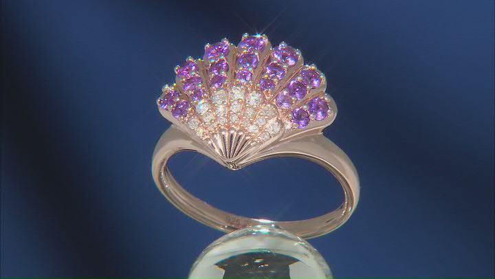 Enchanted Disney Ariel Seashell Ring Amethyst & White Diamond 14k Rose Gold Over Silver 0.81ctw