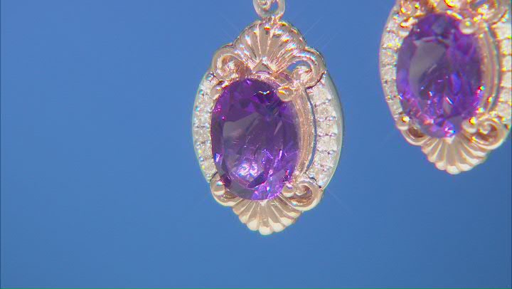 Enchanted Disney Ariel Earrings Amethyst & White Diamond Rhodium & 14k Rose Gold Over Silver 1.68ctw