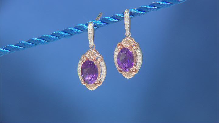 Enchanted Disney Ariel Earrings Amethyst & White Diamond Rhodium & 14k Rose Gold Over Silver 1.68ctw