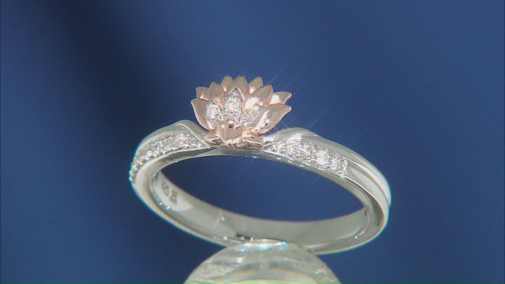 Enchanted Disney Jasmine Lotus Flower Ring White Diamond Rhodium & 14k Rose Gold Over Silver 0.10ctw