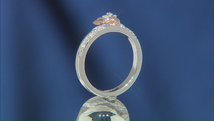 Enchanted Disney Jasmine Lotus Flower Ring White Diamond Rhodium & 14k Rose Gold Over Silver 0.10ctw