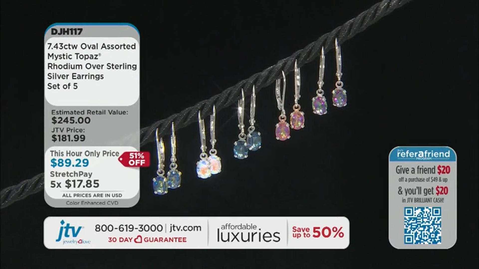 Multi Color Assorted Mystic Topaz® 5 Pairs Rhodium Over Silver Dangle Earrings Set 7.43ctw Video Thumbnail