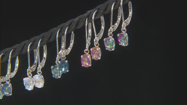 Multi Color Assorted Mystic Topaz® 5 Pairs Rhodium Over Silver Dangle Earrings Set 7.43ctw Video Thumbnail