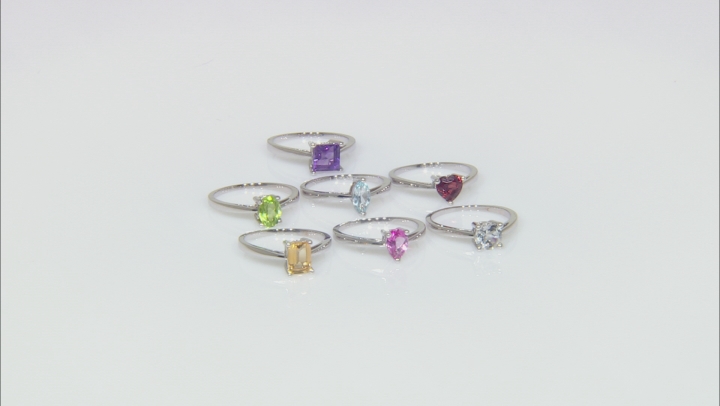 5.24ctw Multiple Shapes And Multiple Stone Rhodium Over Sterling Silver Set Of 7 Rings Video Thumbnail