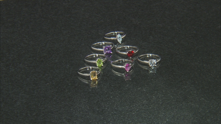 5.24ctw Multiple Shapes And Multiple Stone Rhodium Over Sterling Silver Set Of 7 Rings Video Thumbnail