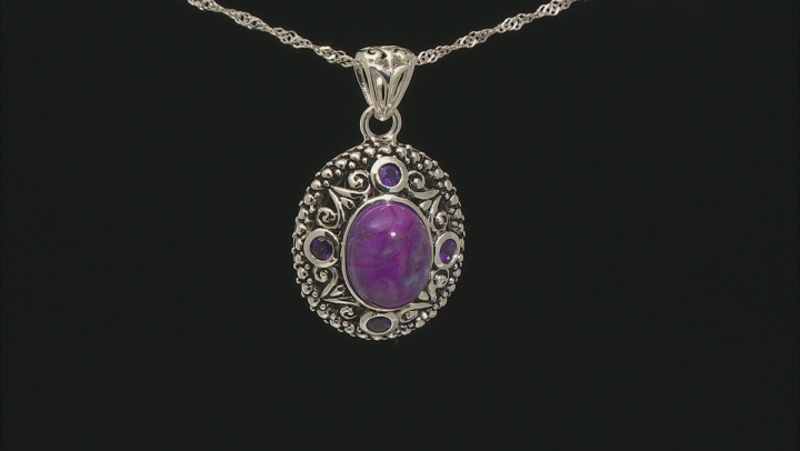 Purple Turquoise And Amethyst Sterling Silver Pendant With Chain .34ctw Video Thumbnail