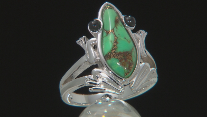 Green Turquoise Rhodium Over Sterling Silver Frog Ring .20ctw Video Thumbnail