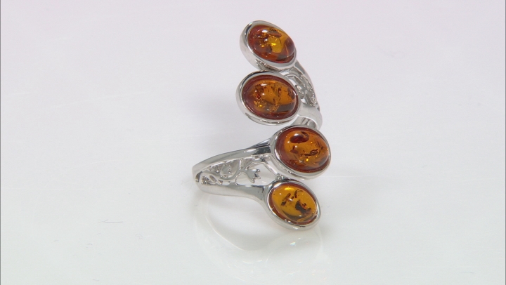 Orange Amber Rhodium Over Sterling Silver Ring. Video Thumbnail
