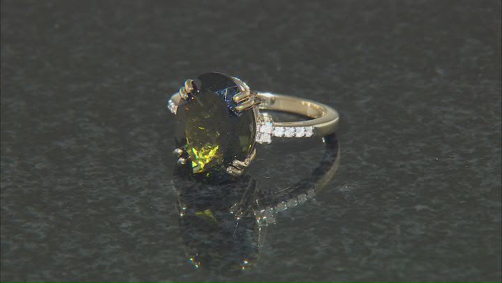 Green Moldavite 10k Yellow Gold Ring 3.88ctw Video Thumbnail