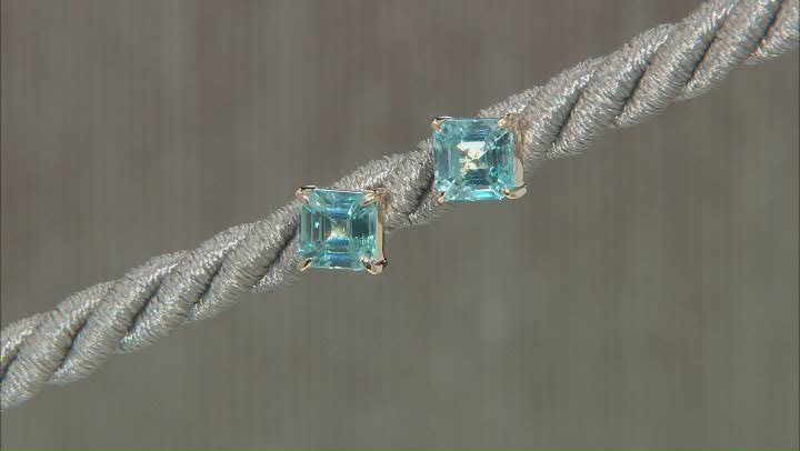 Blue Zircon 10k Yellow Gold Stud Earrings 2.85ctw Video Thumbnail