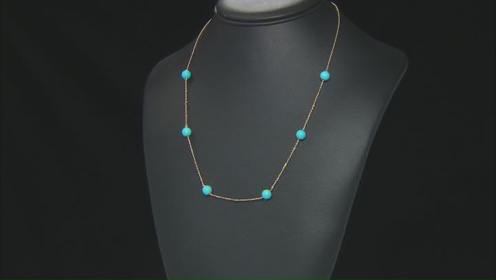 Blue Sleeping Beauty Turquoise  14K Yellow Gold Station Necklace 0.03ctw Video Thumbnail