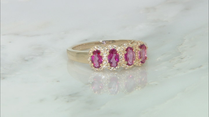 Pink And White Topaz 10K Yellow Gold Ring 1.06ctw Video Thumbnail
