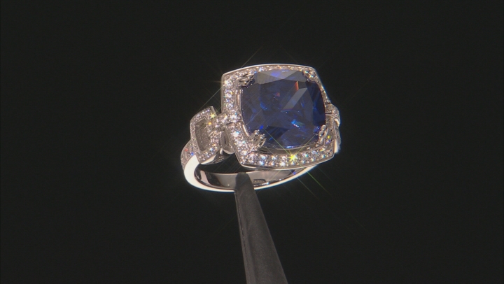 Blue And White Cubic Zirconia Rhodium Over Sterling Silver Ring 12.50ctw Video Thumbnail