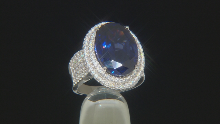 Blue And White Cubic Zirconia Rhodium Over Sterling Silver Ring 24.80ctw Video Thumbnail