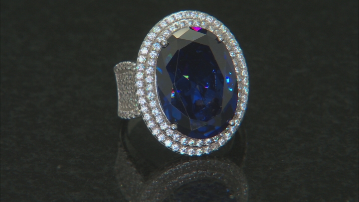 Blue And White Cubic Zirconia Rhodium Over Sterling Silver Ring 24.80ctw Video Thumbnail