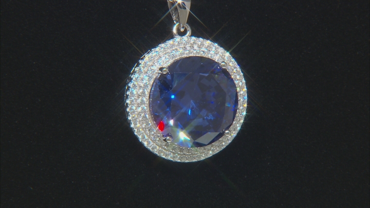 Blue And White Cubic Zirconia Rhodium Over Sterling Silver Pendant With Chain 22.84ctw Video Thumbnail