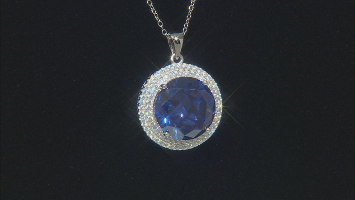 Blue And White Cubic Zirconia Rhodium Over Sterling Silver Pendant With Chain 22.84ctw Video Thumbnail