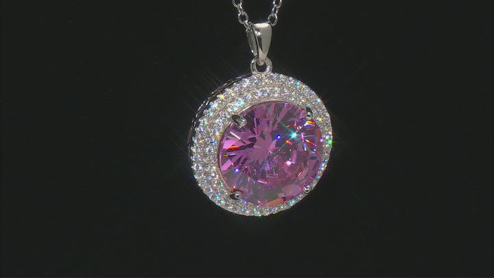 Pink And White Cubic Zirconia Rhodium Over Sterling Silver Pendant With Chain 22.56ctw Video Thumbnail