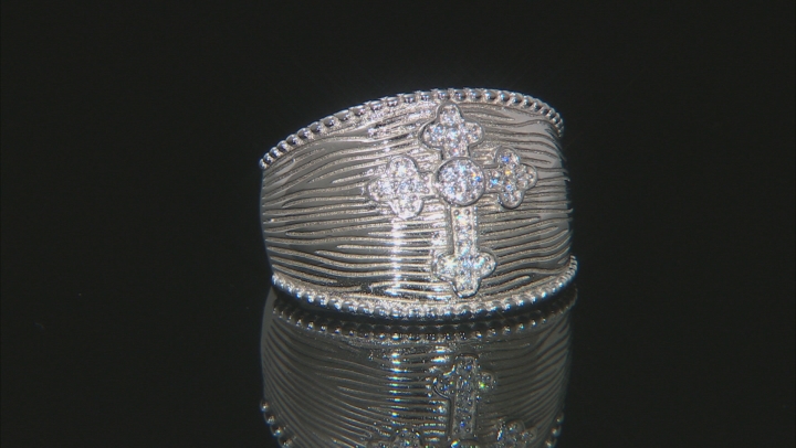 White Cubic Zirconia Rhodium Over Sterling Silver Cross Ring 0.17ctw Video Thumbnail