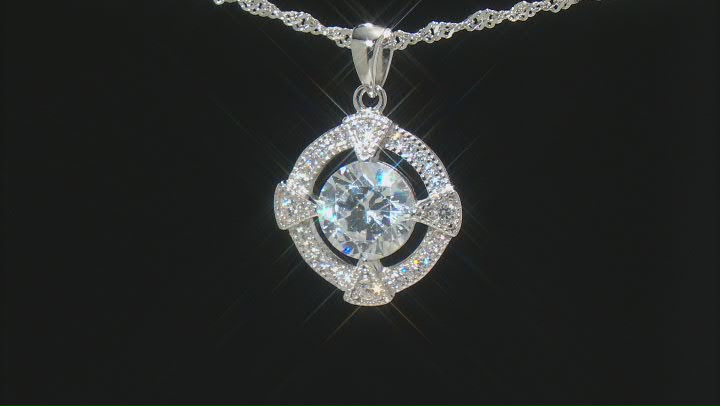 White Cubic Zirconia Rhodium Over Sterling Silver Pendant With Chain And Earrings 7.28ctw Video Thumbnail