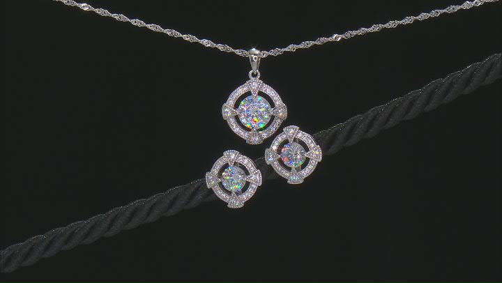 White Cubic Zirconia Rhodium Over Sterling Silver Pendant With Chain And Earrings 7.28ctw Video Thumbnail