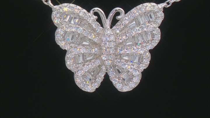 White Cubic Zirconia Rhodium Over Sterling Silver Butterfly Necklace 1.56ctw Video Thumbnail