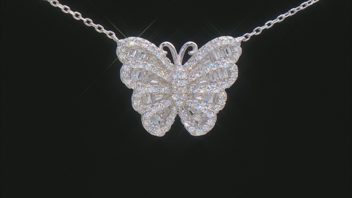 White Cubic Zirconia Rhodium Over Sterling Silver Butterfly Necklace 1.56ctw Video Thumbnail
