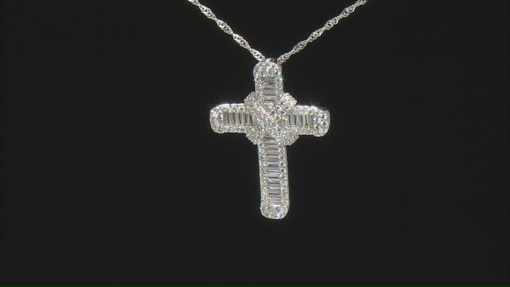 White Cubic Zirconia Rhodium Over Sterling Silver Cross Pendant With Chain 3.66ctw Video Thumbnail