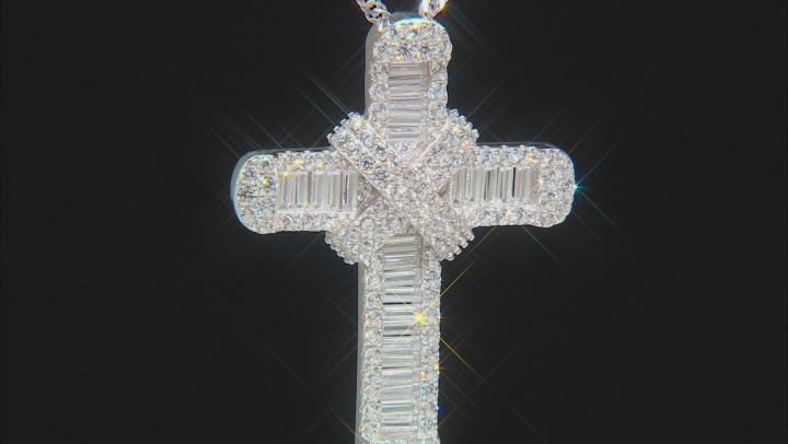 White Cubic Zirconia Rhodium Over Sterling Silver Cross Pendant With Chain 3.66ctw Video Thumbnail