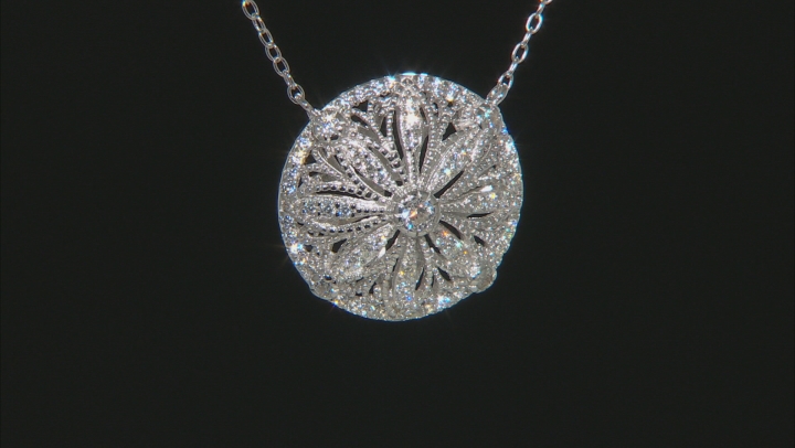White Cubic Zirconia Rhodium Over Sterling Silver Flower Necklace 0.72ctw Video Thumbnail