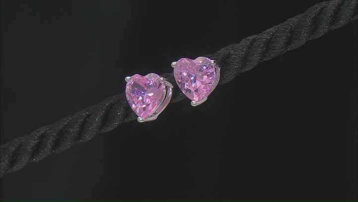 Pink Cubic Zirconia Rhodium Over Silver Heart Earrings, Ring, And Pendant With Chain 10.44ctw Video Thumbnail