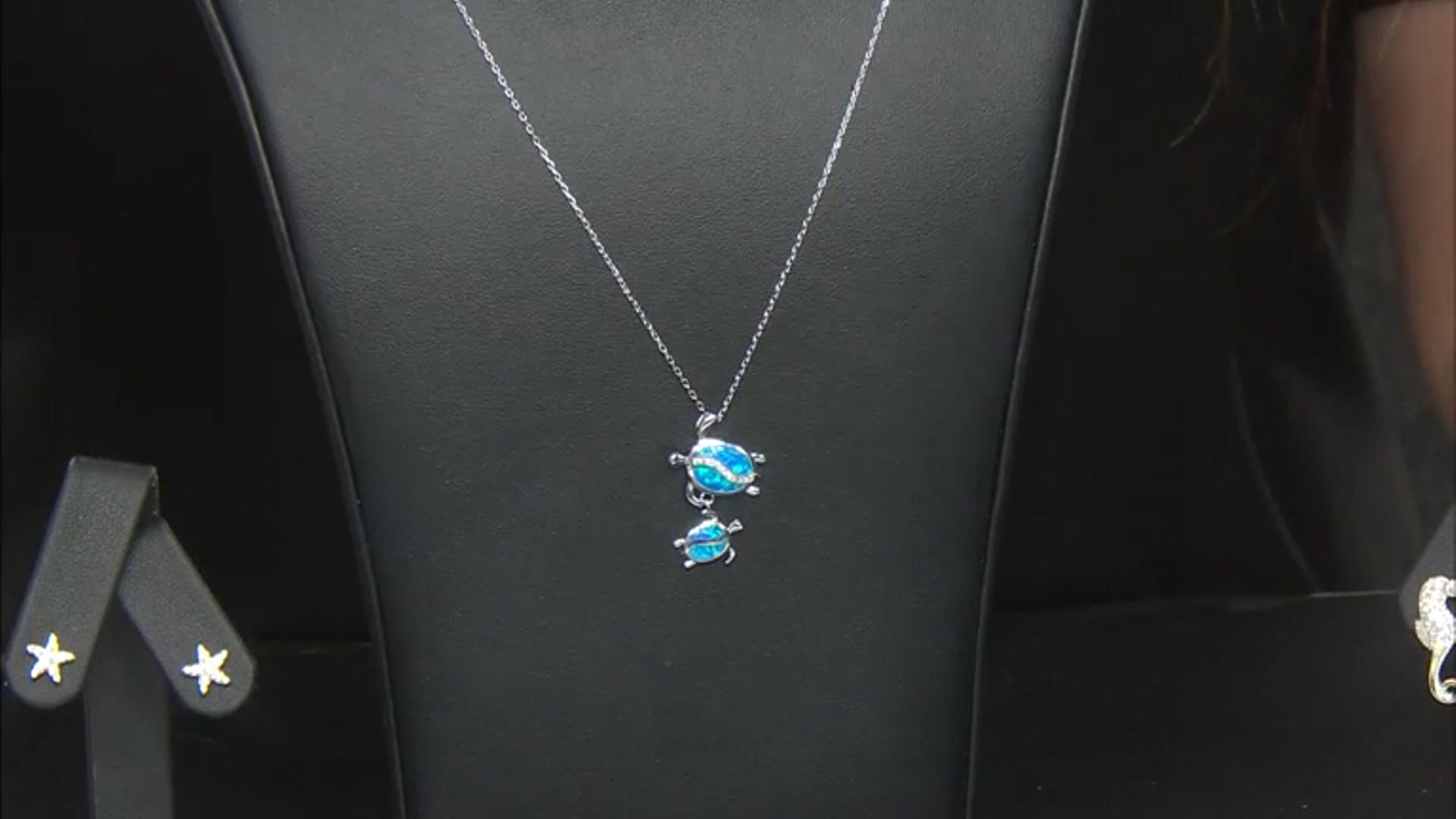 Lab Created Opal And White Cubic Zirconia Rhodium Over Sterling Turtle Pendant With Chain 0.12ctw Video Thumbnail