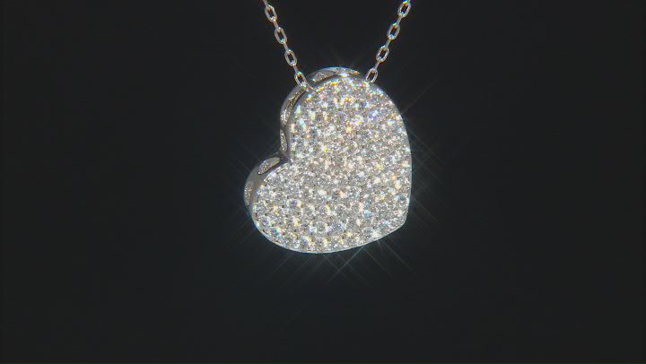 White Cubic Zirconia Rhodium Over Sterling Silver Heart Pendant With Chain 1.02ctw Video Thumbnail