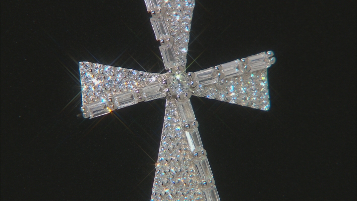 White Cubic Zirconia Rhodium Over Sterling Silver Cross Pendant With Chain 1.00ctw Video Thumbnail