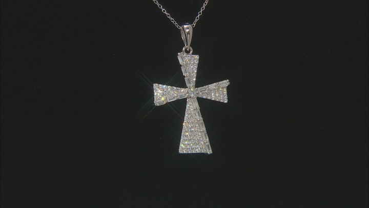 White Cubic Zirconia Rhodium Over Sterling Silver Cross Pendant With Chain 1.00ctw Video Thumbnail