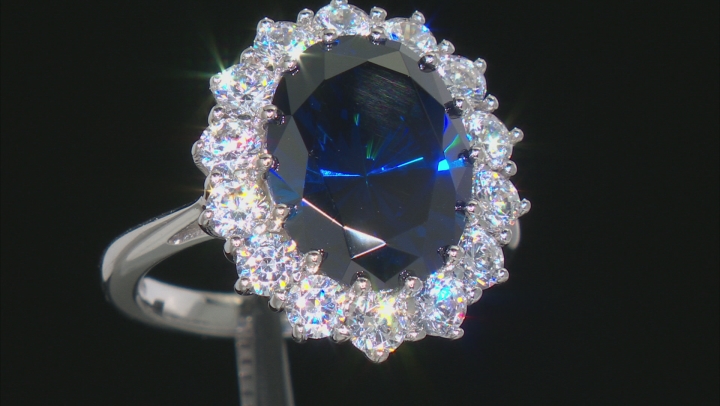 Blue And White Cubic Zirconia Rhodium Over Sterling Silver Ring 2.71ctw Video Thumbnail