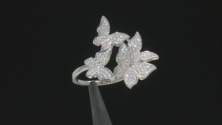White Cubic Zirconia Rhodium Over Sterling Silver Butterfly Ring 1.46ctw Video Thumbnail