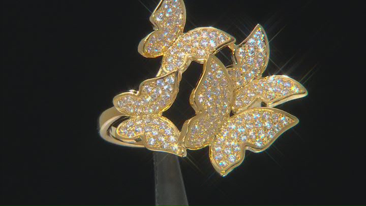 White Cubic Zirconia 18k Yellow Gold Over Sterling Silver Butterfly Ring 1.46ctw Video Thumbnail