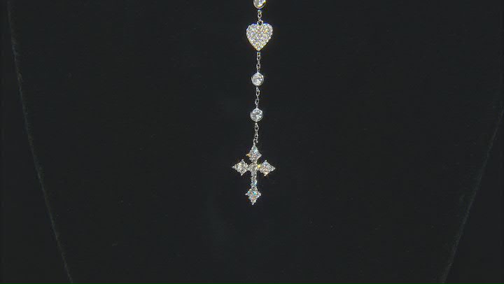 White Cubic Zirconia Rhodium Over Sterling Silver Heart And Cross Necklace 1.62ctw Video Thumbnail
