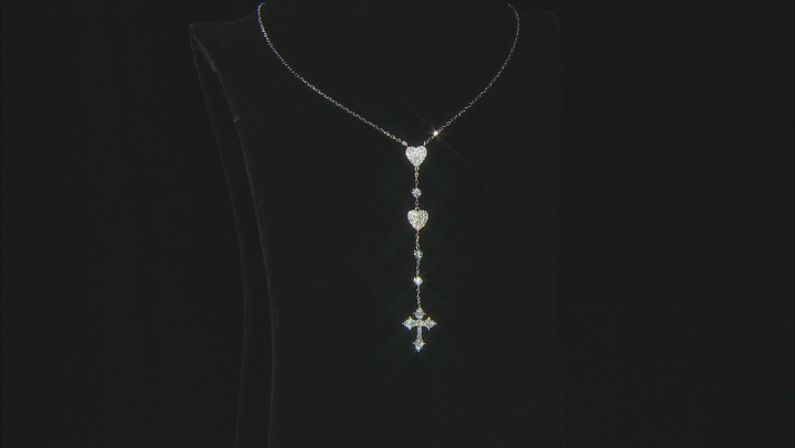 White Cubic Zirconia Rhodium Over Sterling Silver Heart And Cross Necklace 1.62ctw Video Thumbnail