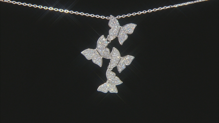 White Cubic Zirconia Rhodium Over Silver Butterfly Necklace And Earrings Set 2.55ctw Video Thumbnail